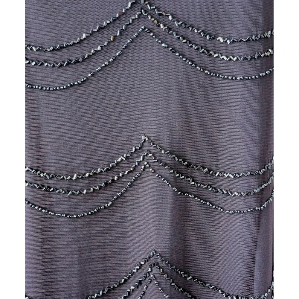 Vintage Art Deco Beaded Purple Mesh Midi Dress Bolero Set Rayon Cocktail Gatsby